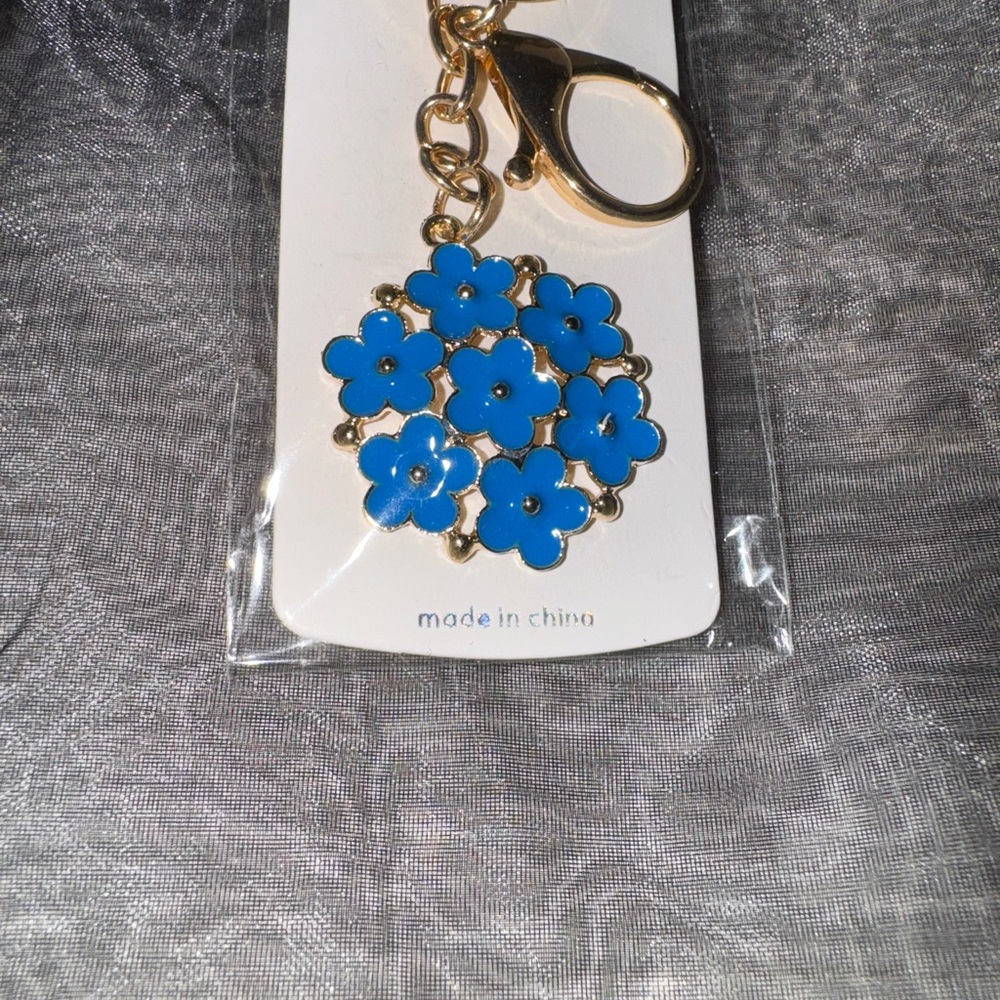 Blue Floral Keychain Bag Charm